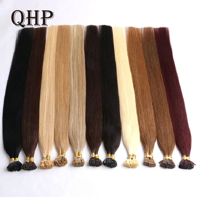 Straight Fusion Flat Tip Human Hair Extensions Natural Hair Extensions Keratin Capsules Remy Hairpieces 20 Inches 50pcs/ Set