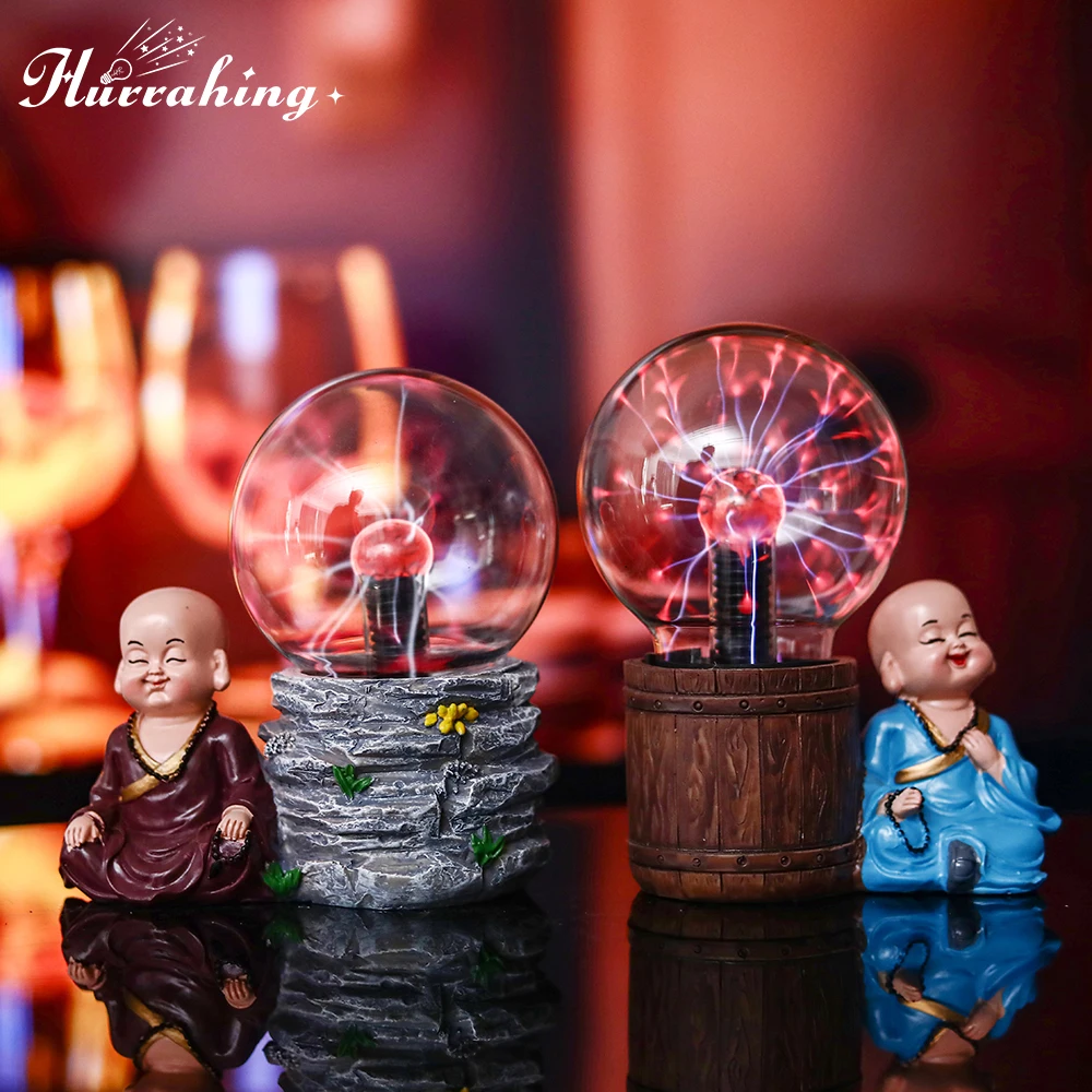 Zen Master Monk Crystal Plasma Lamp 4 Inch Glass Ball Touch Sensing Science Enlightenment Cool Interior Decoration Ornament