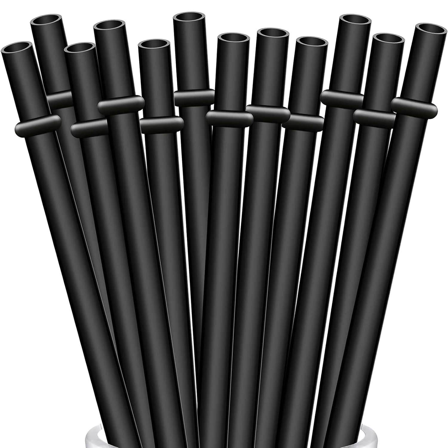 12-Pack Reusable Black Straws, 10.5\