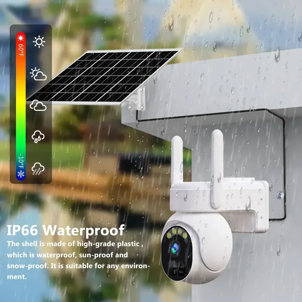 5MP PTZ IP WiFi Camera Solar Power Low Comsunption Panel Built-in Battery Surveillance Cameras PIR Human Detection Outdoor IP66