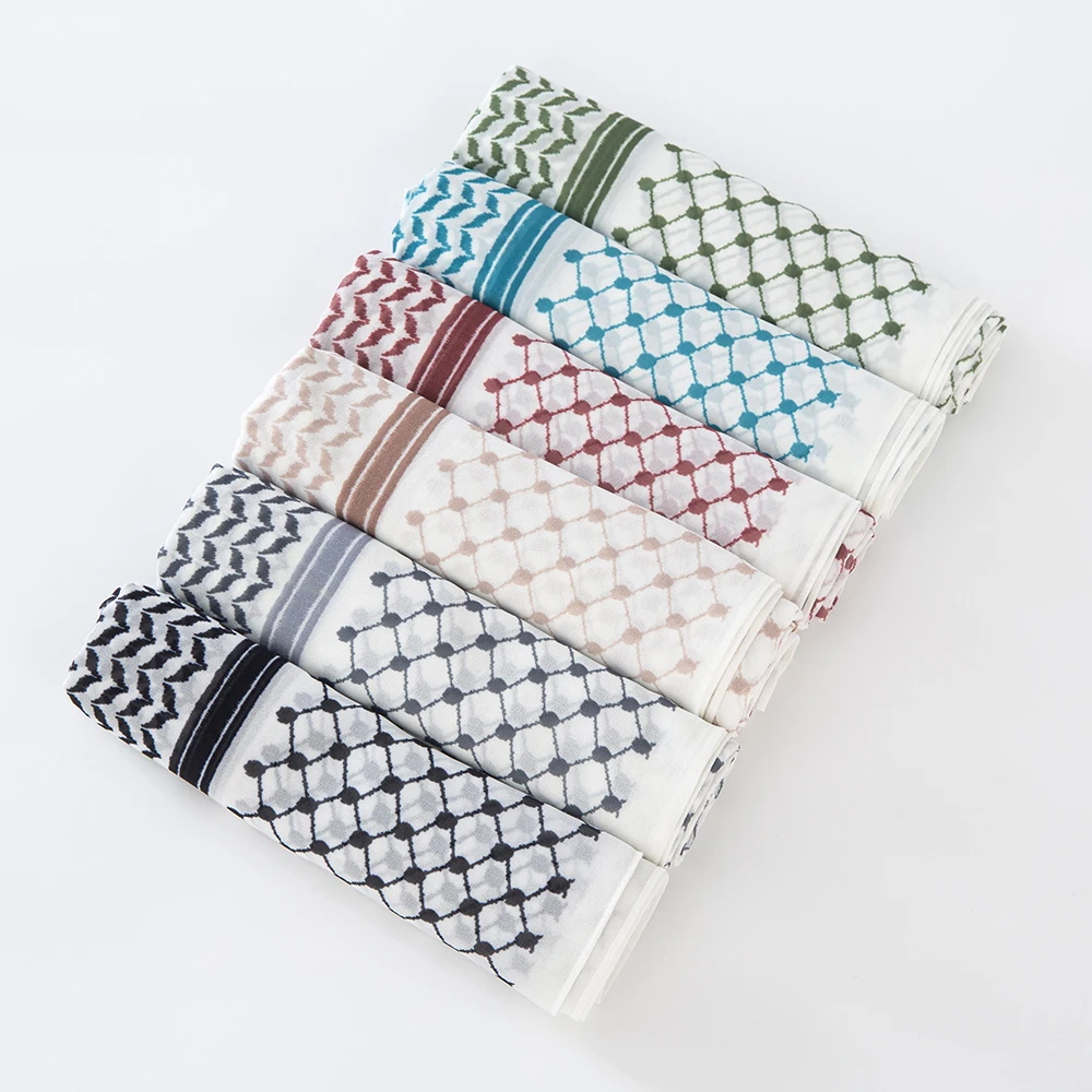 11-Farbiger Muslimischer Keffiyeh Hijab Chiffon-Druck Schal Kufiyya Saudi Mode Damen Weiche Kopfbedeckung Geometrischer Stil Arabischer Kaffiyeh Schal – Detail 9