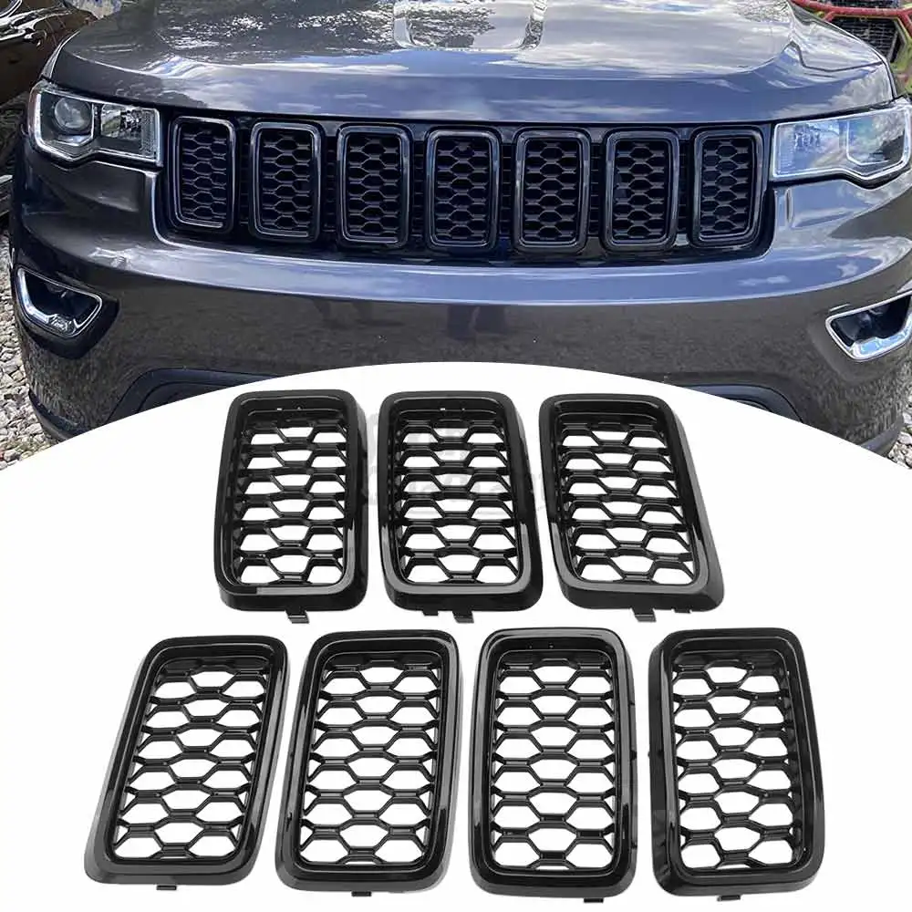 

Black/Glossy Car ABS Front Mesh Racing Grills for Jeep Grand Cherokee 2017-2021 Front Insert Honeycomb Grille Decoration Cover