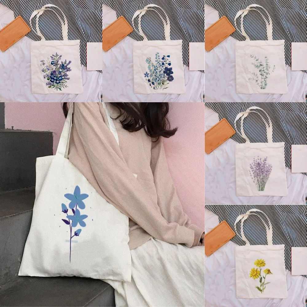 Stylish Harajuku Floral Botanical Inspire Shoulder Bag Durable Canvas Tote for Women Travel Commute School Shopping Yoga Handbag