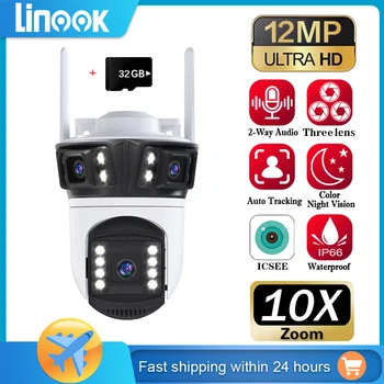 Linook ICSEE WIFI 4K เลนส์คู่ WIFI กล้องรักษาความปลอดภัย 8MP กล้องวงจรปิดไร้สายกล้องบ้าน IP security กล้อง