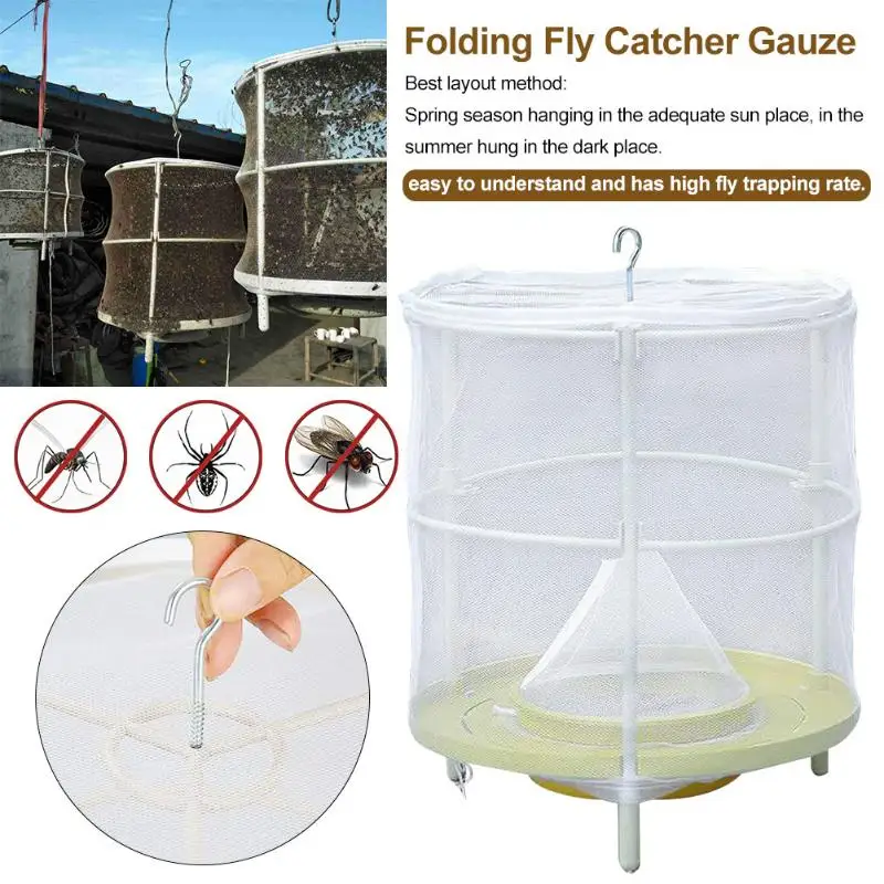Fly Trap Cage Hanging  Catcher Net Portable Fold  Trap For Outdoor Garden Orchard Vegetable Farm Reusable Fly Mesh