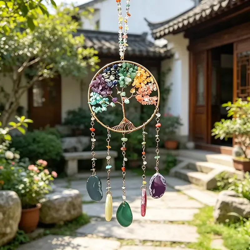 for Natural Crystal Rough Stone Dream Catcher Handwoven Wind Chimes Nordic Ins Style Room Decoration