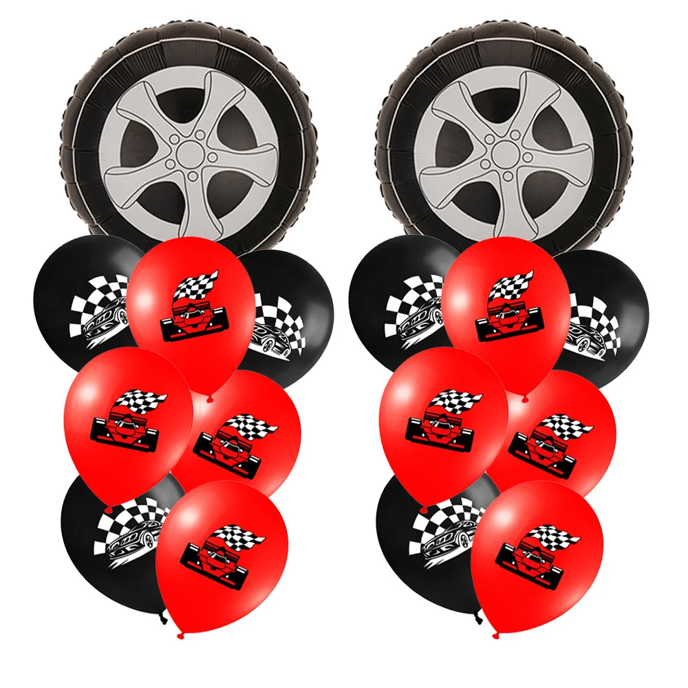 

12pcs Race Car Theme Party Decorations Hot Wheels Balloons Checkered Foil Balloon wheel Balloon Kids Children Birthday Supplies