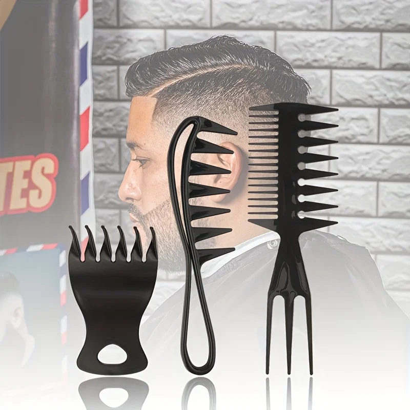 Men's Oil Head Styling Comb Set, Wide Toothed Comb, Double sided Dense Toothed Fishbone Comb, Claw Comb, Salon Hairdressing
