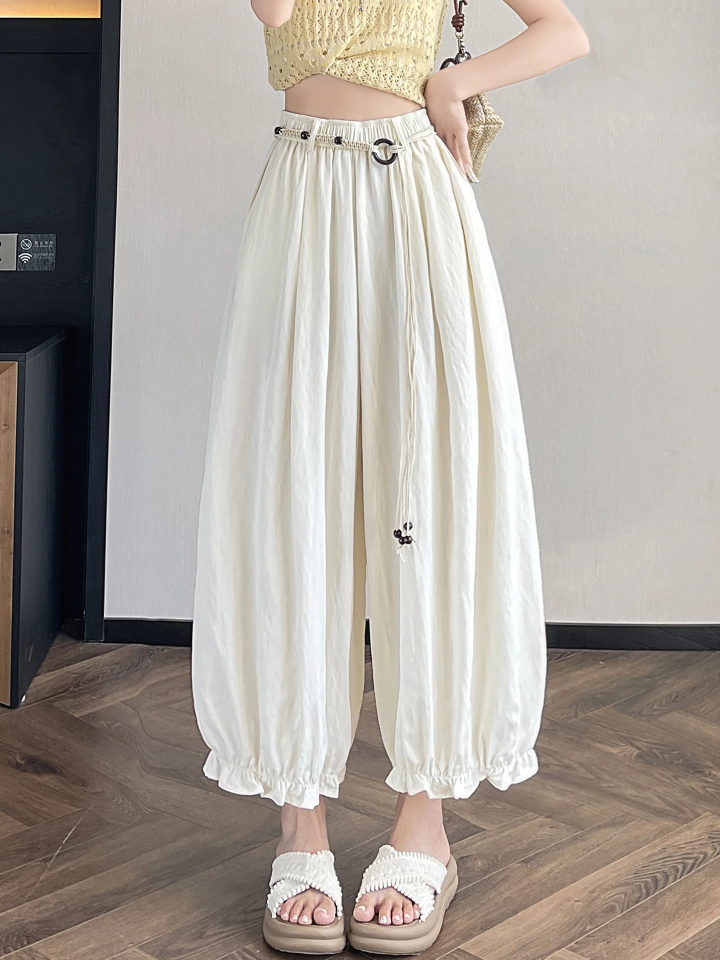 

Брюки-палаццо из льна с завышенной талией, с эффектом тай-дай, больших размеров, весна-осень 2025, новинка, быстросохнущие, прямого кроя