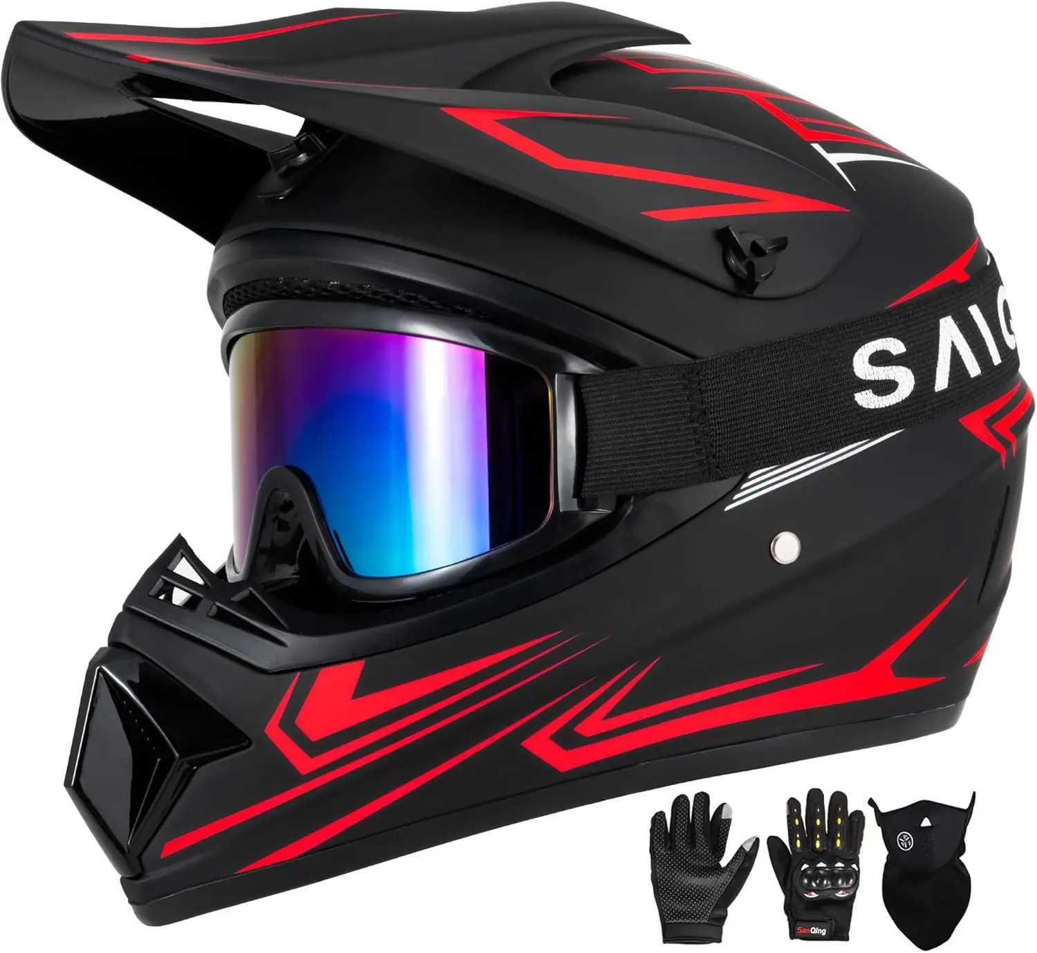 

Youth & Adult Motocross Helmet with Goggles, Gloves, Mask - Quick Release Buckle, DOT Certified