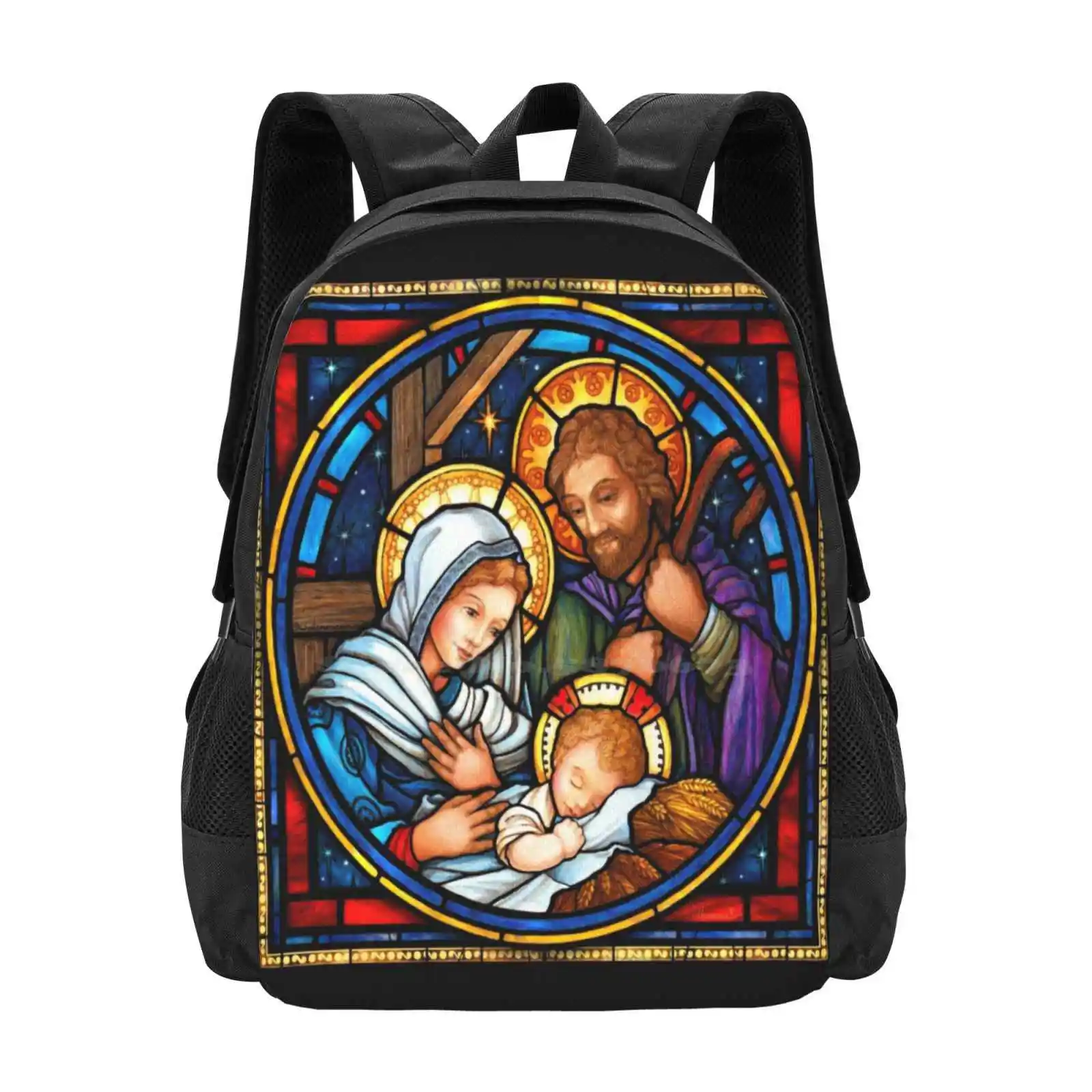 Holy Family Stained Glass Hot Sale Schoolbag Backpack Fashion Bags Christmas Religious Holy Family Stained Glass Jesus Mary