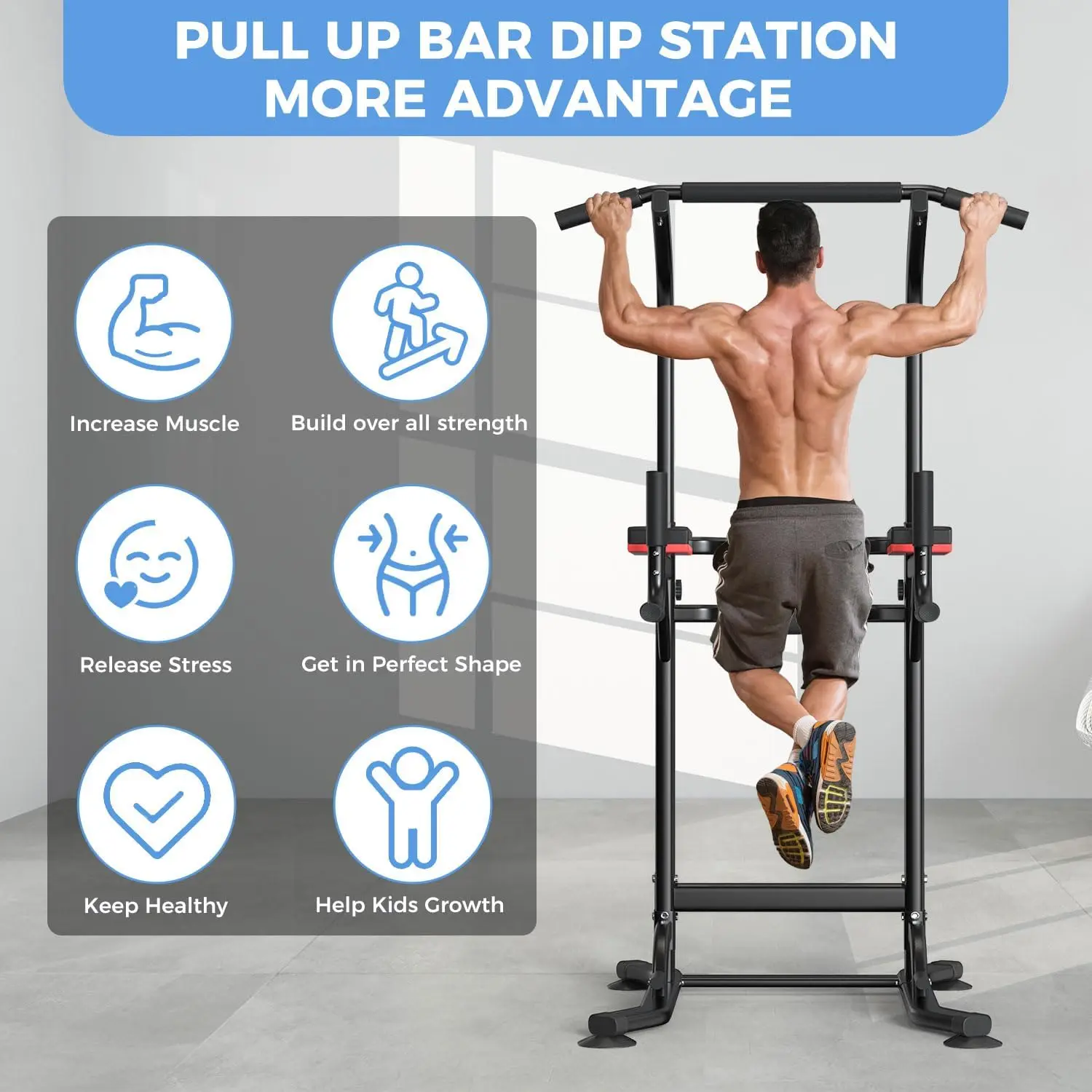 Home Gym Multi - Function Dip Station - Muscle Building, 330/400 LBS Weight Capacity, Iron Material, Blue Color