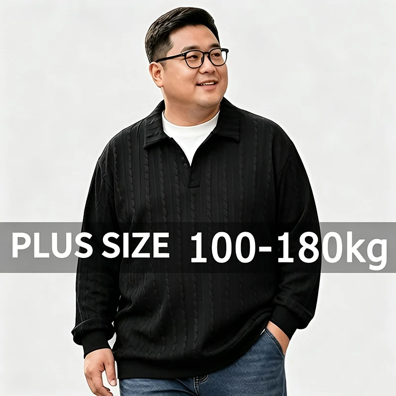 Plus Size Men Sweatshirt Black Fake Two-piece Long Sleeve Polo Shirt 5XL 6XL 7XL 100-180kg Big Size Clothing 빅사이즈 맨투맨