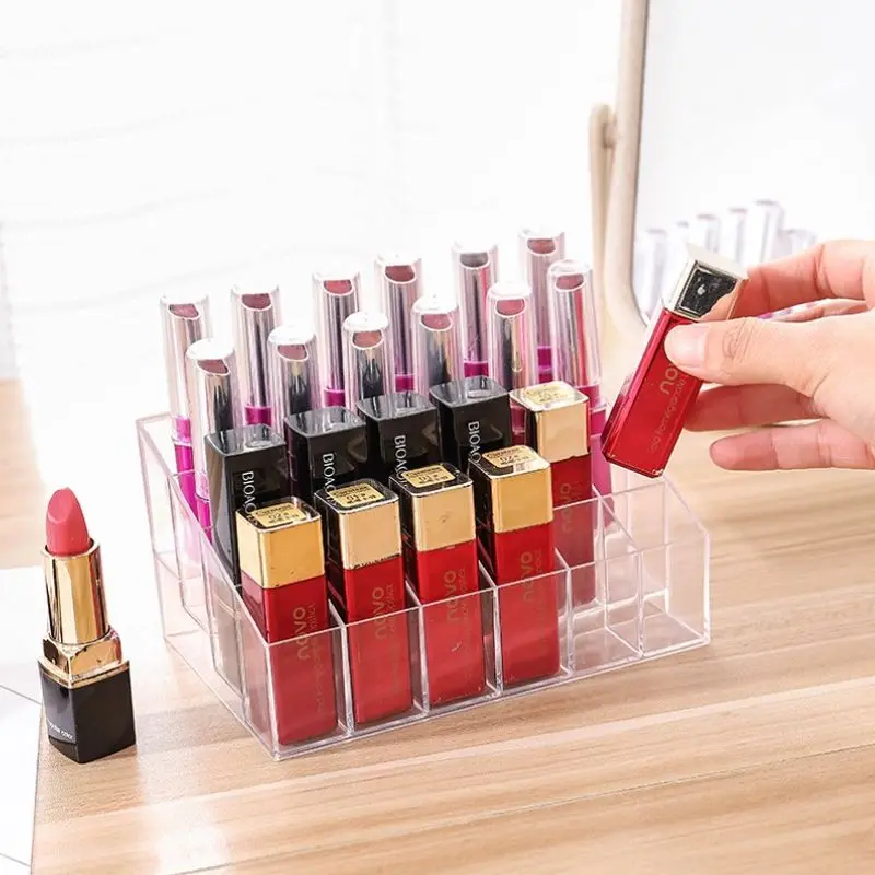 Lipstick Storage Organizer Box Transparent Lipstick Holder Makeup Accessories Organizer Boxes Case For Cosmetics Dressing Table