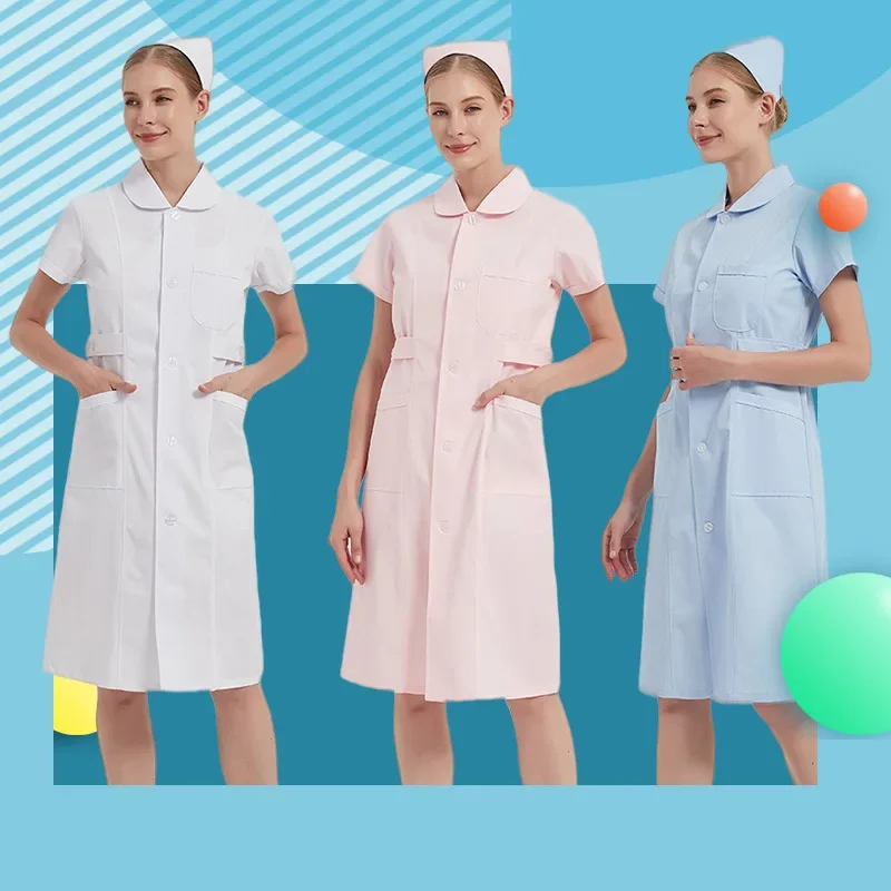 

Short-Sleeve White Lab Coats for Nursing Assistants Aesthetics and Intern Workwear