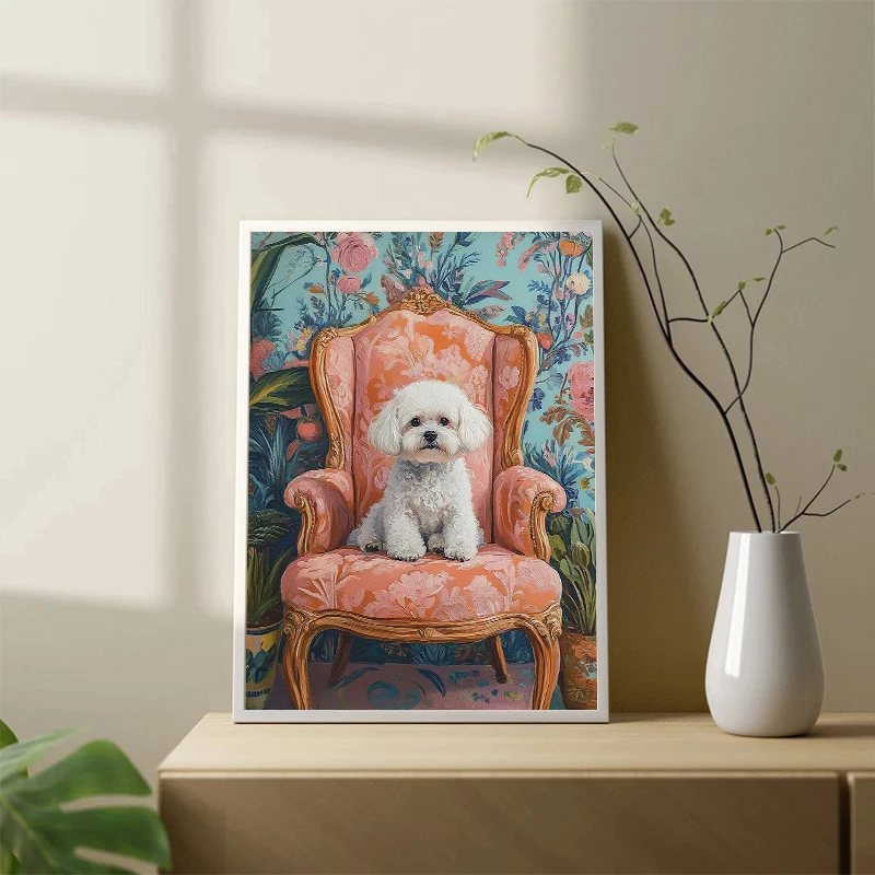1pc frameless Canvas Painting Dog on Stool Bichon Frise Greyhound Pomeranian Retro Poster Canvas Printing Wall Art Picture for R
