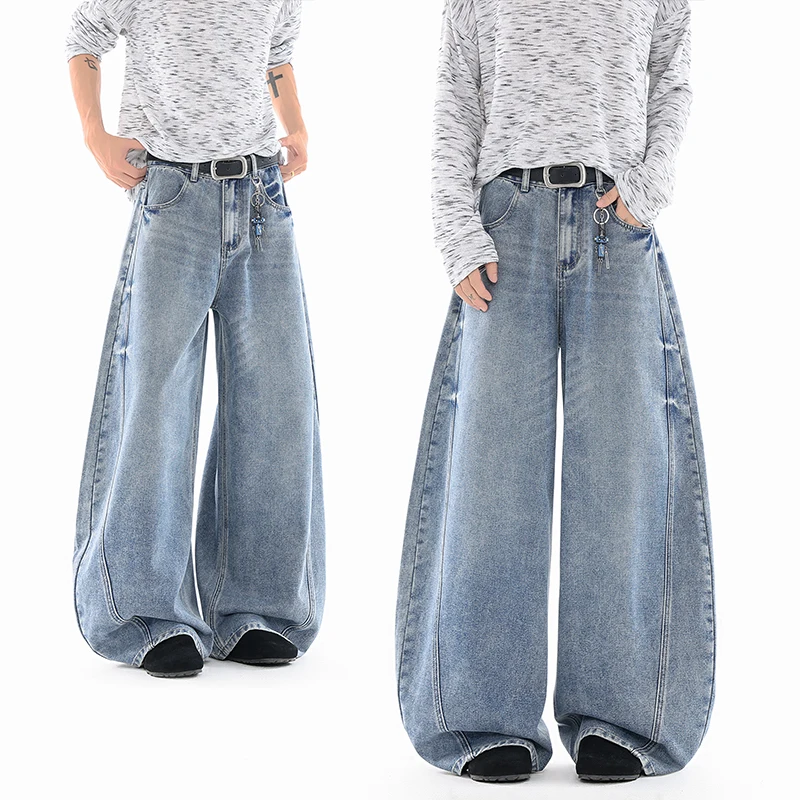 Brand Clothing Vintage Baggy Men's Jeans Wide Leg Denim Pants Washed Curved Streetwear Trousers for Men Casual Loose Long Pants