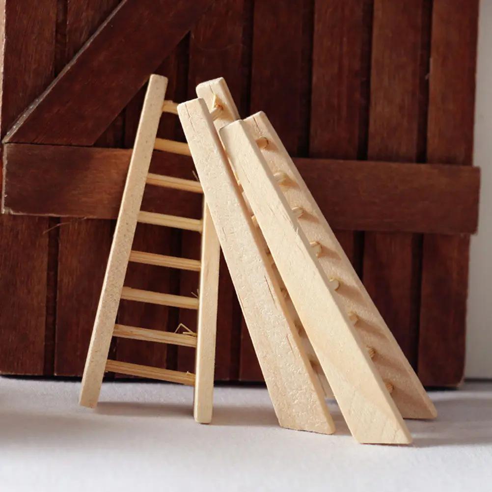 2Pcs Mini Ladder Decor Wooden Furniture Ornament for Mini House Simulation Warm Stylish Staircase Prop Small Home Landscape
