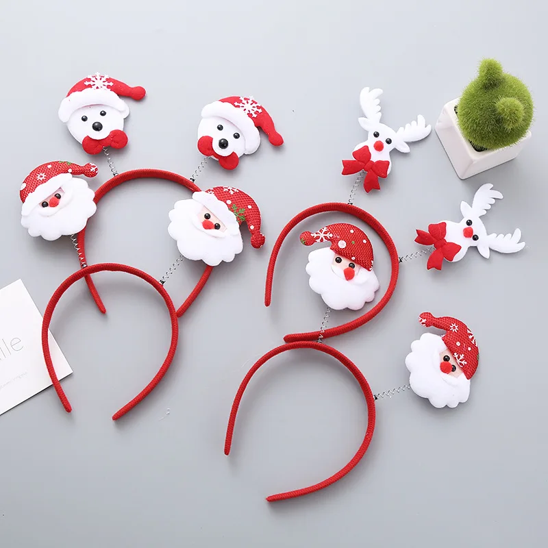 Cute Christmas Headbands Christmas Hair Hoop Santa Claus Hair Band Reindeer Head Hat Toppers Funny Holiday Headband