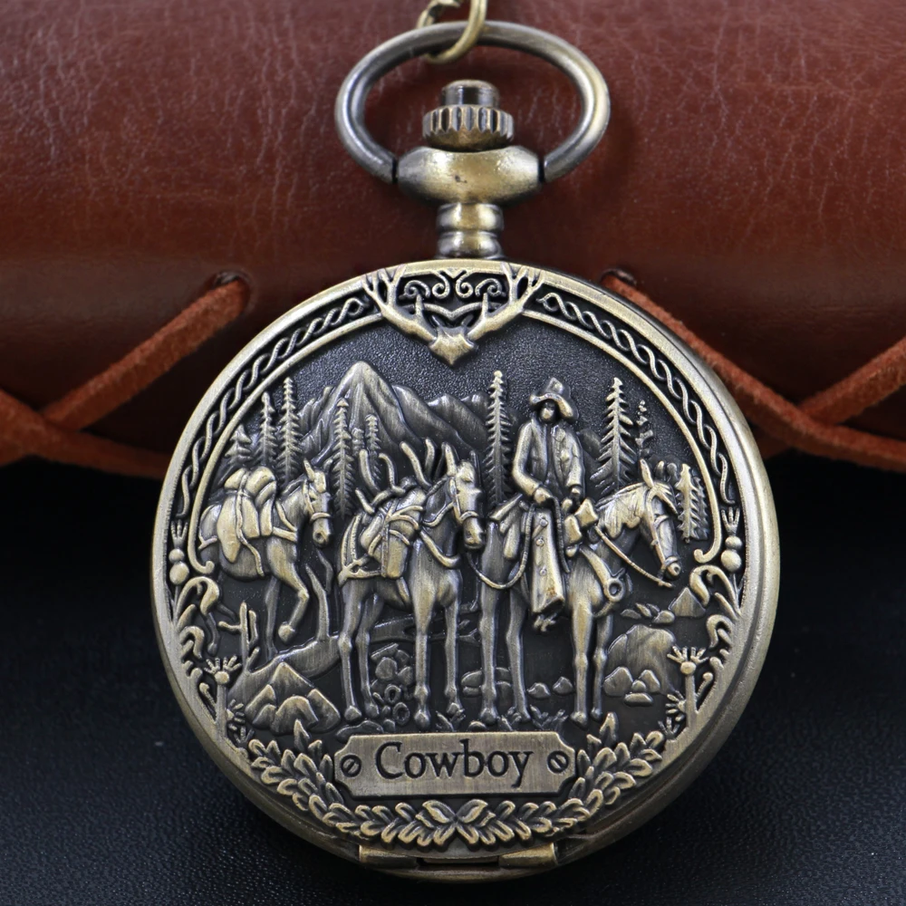 

Bronze Classic Western Denim Embossed Quartz Pocket Pocket Watch Vintage Steampunk Jewelry Necklace Men and Women's Gift