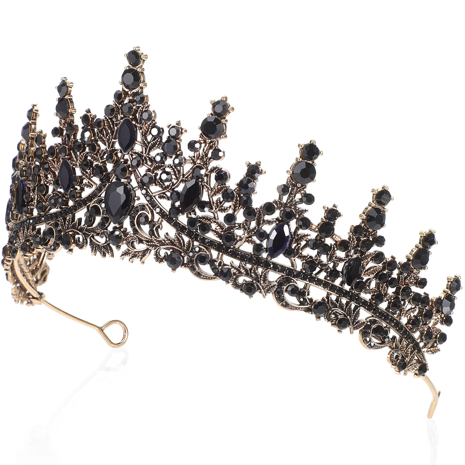 خمر التاج الأسود حجر الراين مطعمة سبائك الزنك ورقة زهرة تصميم الزفاف عقال العروس تاج الزفاف النساء حفلة موسيقية