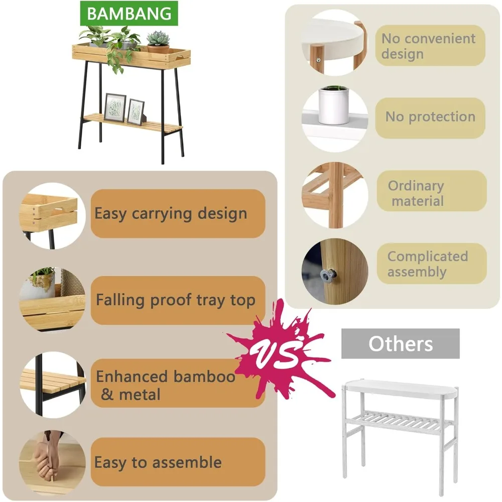 Bamboo Plant Stand Indoor, 2 Tier Wood Table, Tall Stand for Indoor Plants, Flower Pot Holder  Bench Plant Rack