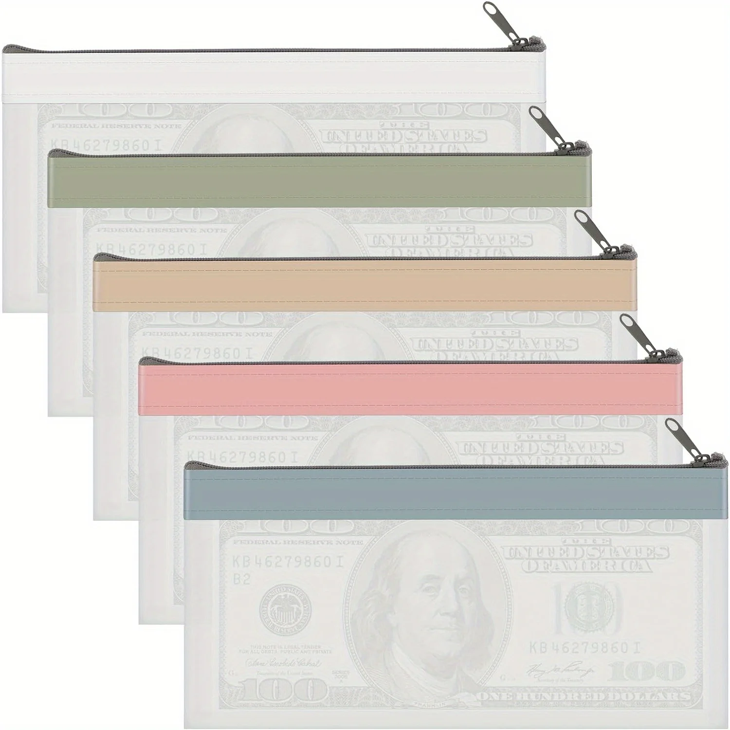

5 Pcs Zippered Cash Bags For deposit, Size 20.8 X 10 Cm Cash Envelope wallet, Zippered Deposit Bag multi-purpose Check Billfold