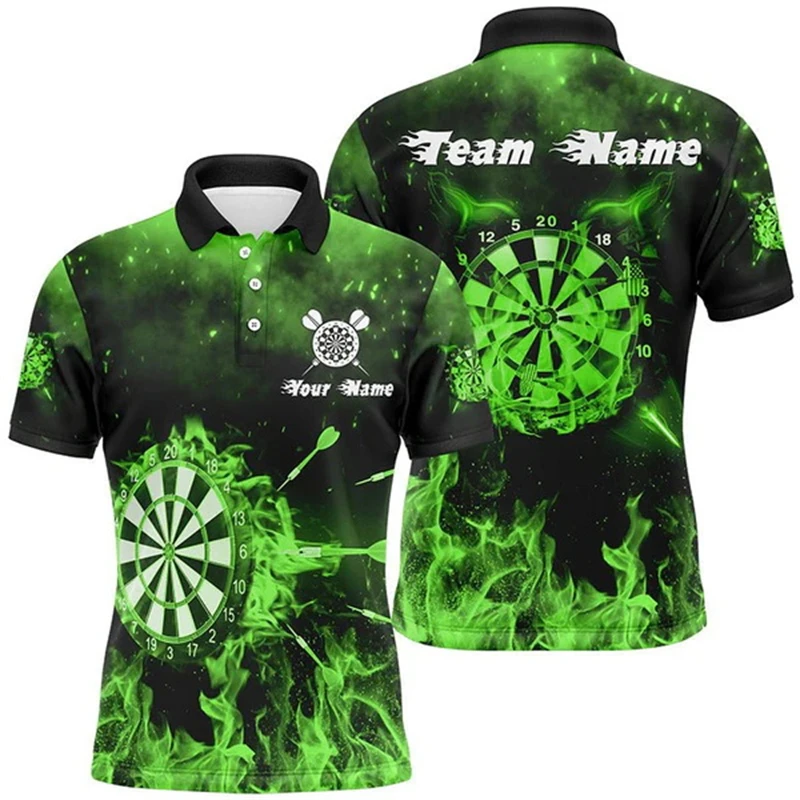 3D Green Fire Flame Personalized Mens Darts Polo Shirt Custom Darts Shirt For Men Dart Team Jersey Outfits Gift For Darts Lovers