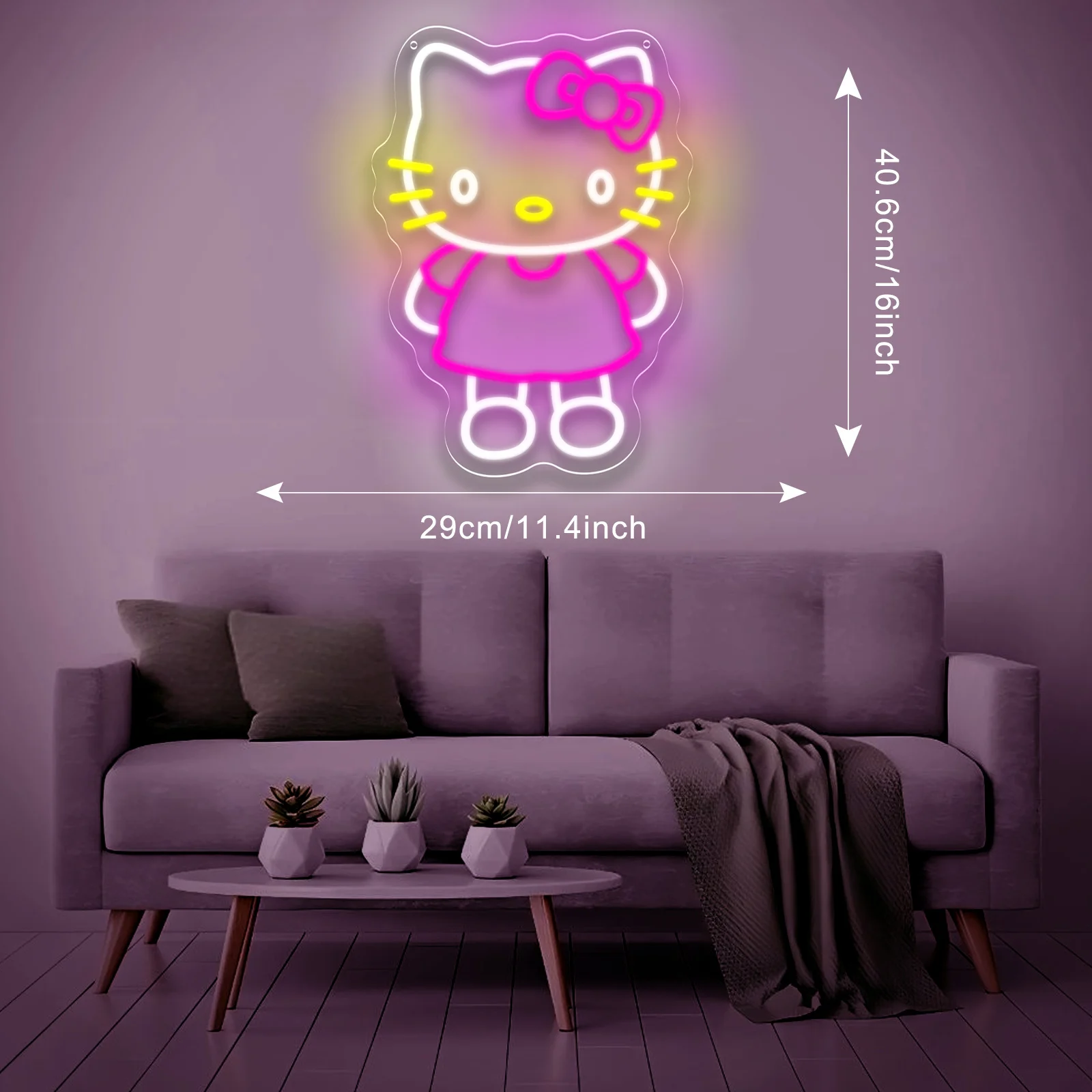 مرحبا كيتي النيون عكس الضوء LED Kawaii ضوء النيون لغرفة النوم لعبة غرفة نافذة الحفلات مقهى بار المشروبات متجر ديكور #4