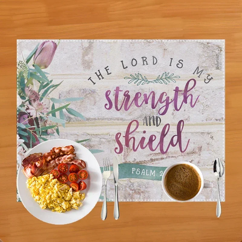 42cmX32cm Bible Verse Print Table Mat for Diner Kitchen Christian Religion Dinnerware Placemat Coffee Cup Pads Table Decor