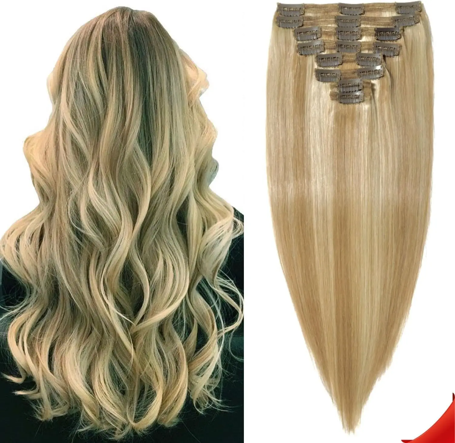 Clip In Human Hair Extensions Thicken Double Weft Brazilian Hair 12-26 Inch 120g 8Pcs/Set with 18Cilps Straight For Women #8/613