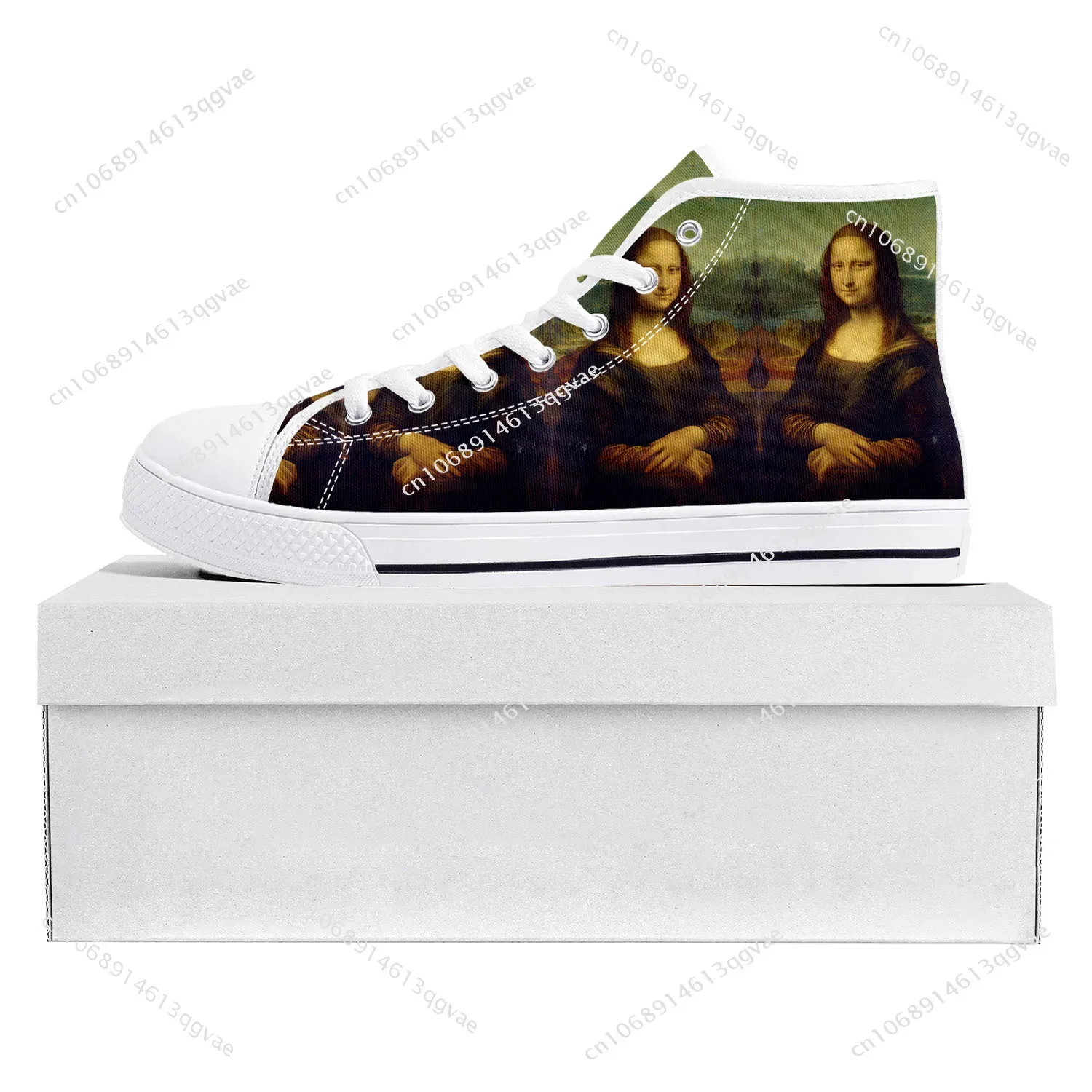 

Mona Lisa High Top Sneakers Mens Womens Teenager Canvas High Quality Sneaker Casual Custom Made Shoes Customize DIY Shoe White