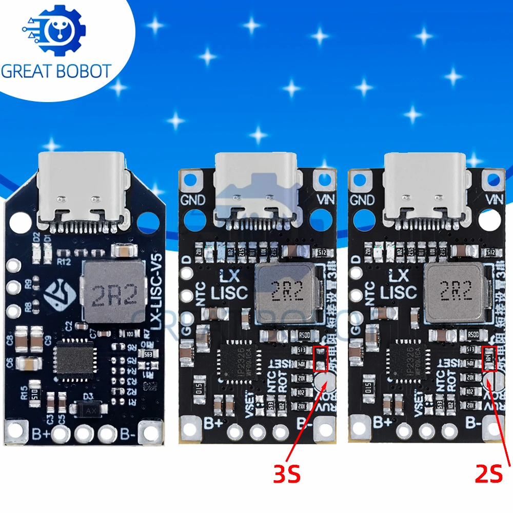 15W BS Type-C USB BMS Charging Module for 2-3S Lithium Batteries: 8.4V/12.6V 1.5A, Balanced Charging, Fast Charge & Indicator