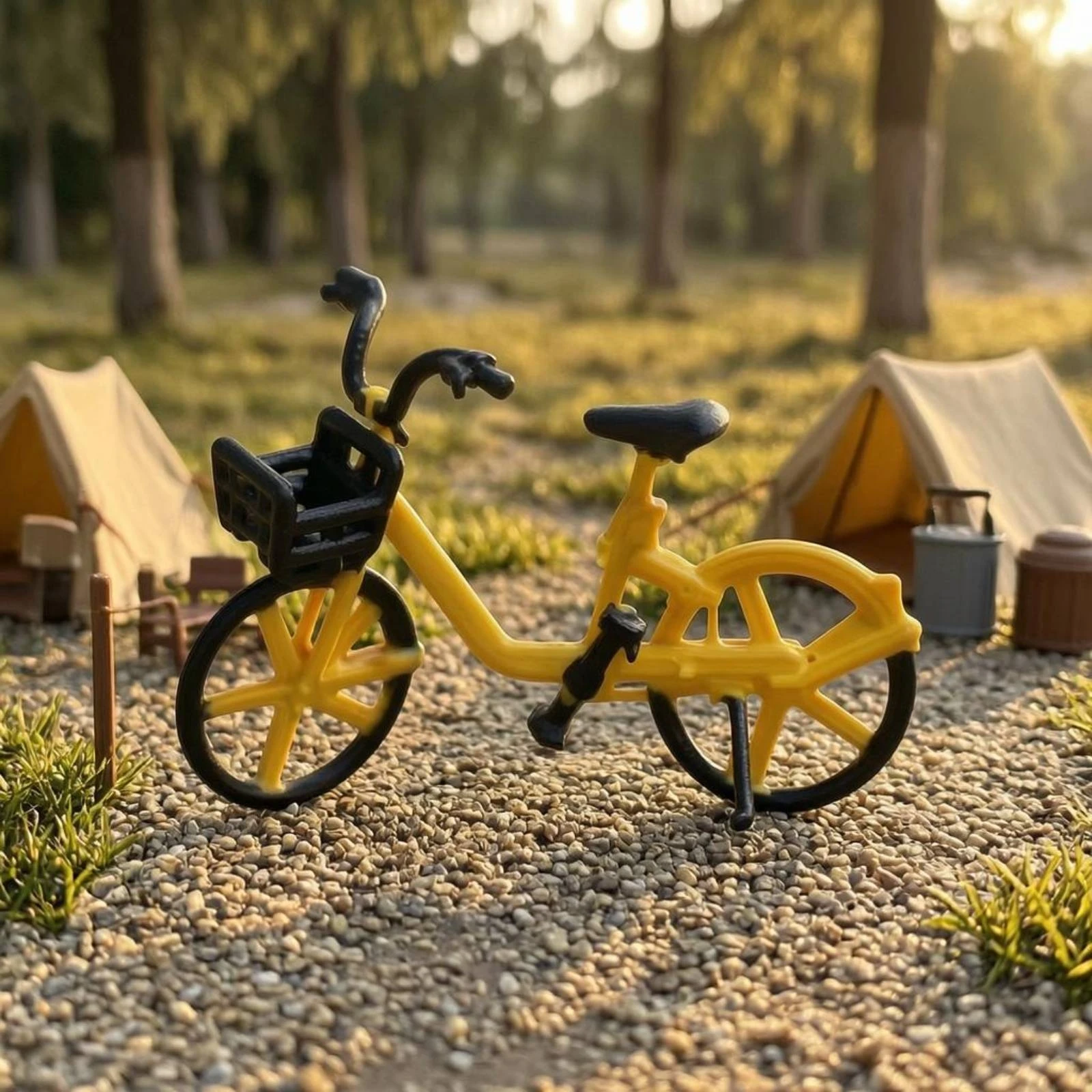 

1:64 Velocipede Model Decorative Miniature Velocipede with Basket Bike Miniature Realistic Details Home Decor Movable Parts