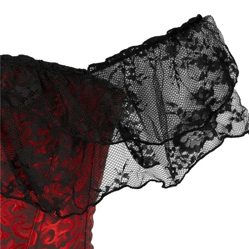 Korsett Top für Frauen Über brust Vintage Blume Korsett Bluse Top Spitze Lolita Korsett Bustier kurze Ärmel plus Größe – Detail 21