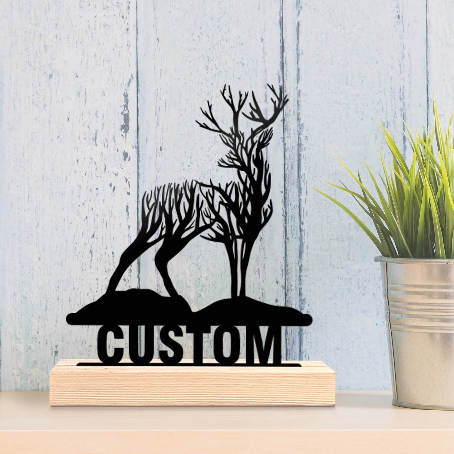 1pc Customizable Metal Desktop Ornaments Custom Name With Wooden Base Desktop Decorations in Bedrooms,Study Rooms,and Offices
