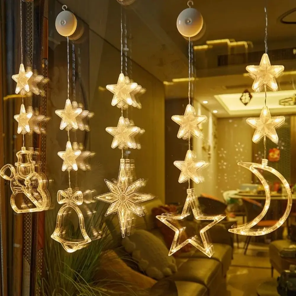 Snow Stars Christmas Decor Interior Decoration House Decorative Christmas Tree Pendants Bright Warm White Suction Cup Lamp Home