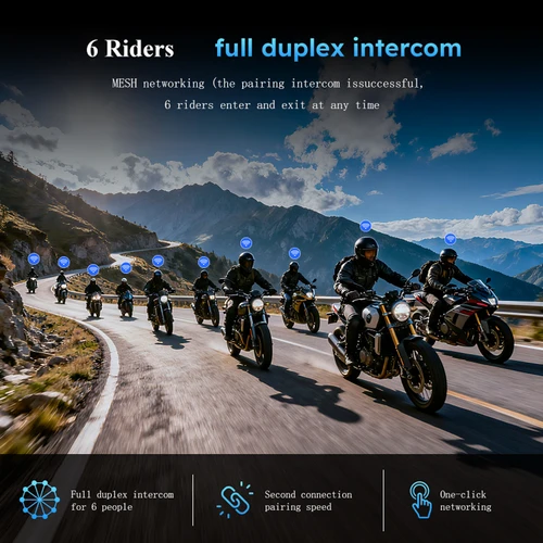 Imagen 2 del producto Velconn-intercomunicador de malla X9 para casco de motocicleta, auriculares Bluetooth para 6 conductores, 1500M, Full Duplex, parlante de música, Radio FM IP65