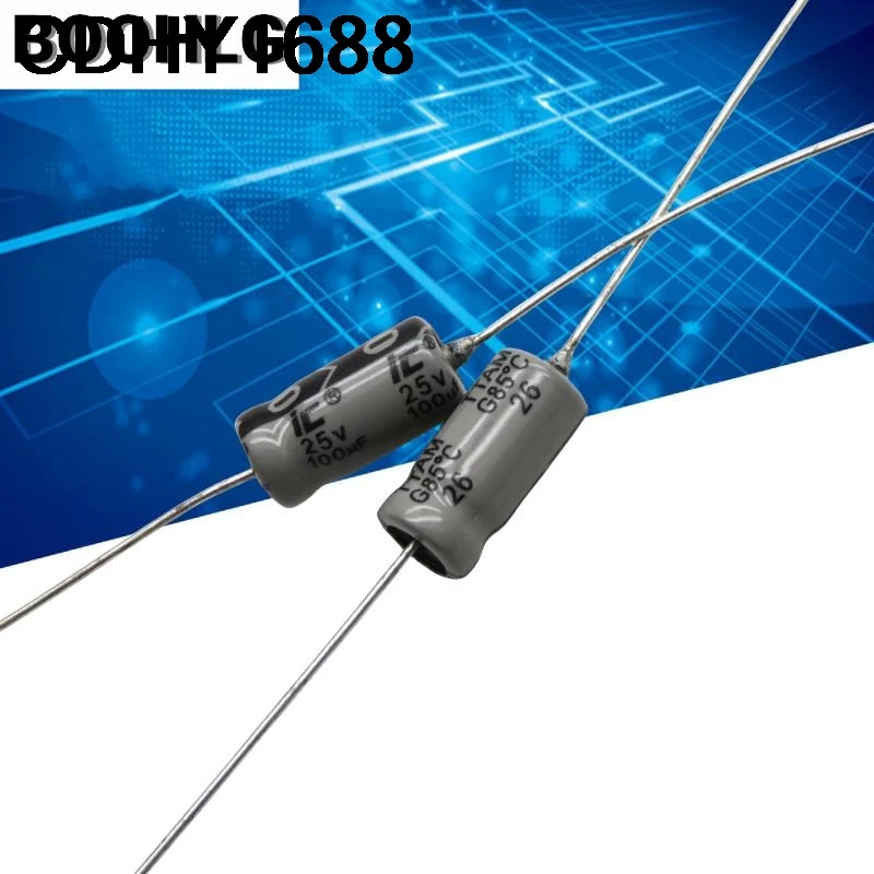 10 peças 100uf 25v ic capacitor polarizado axial 25v 100uf 6x12 ttam capacitor através do núcleo