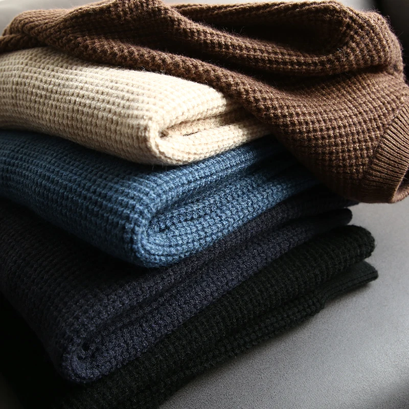 

Thiened Texture Knitted Sweater Anti-Ball Men's Autumn Winter round Ne Warm Long Sve Faion Urban Sle Pure Color
