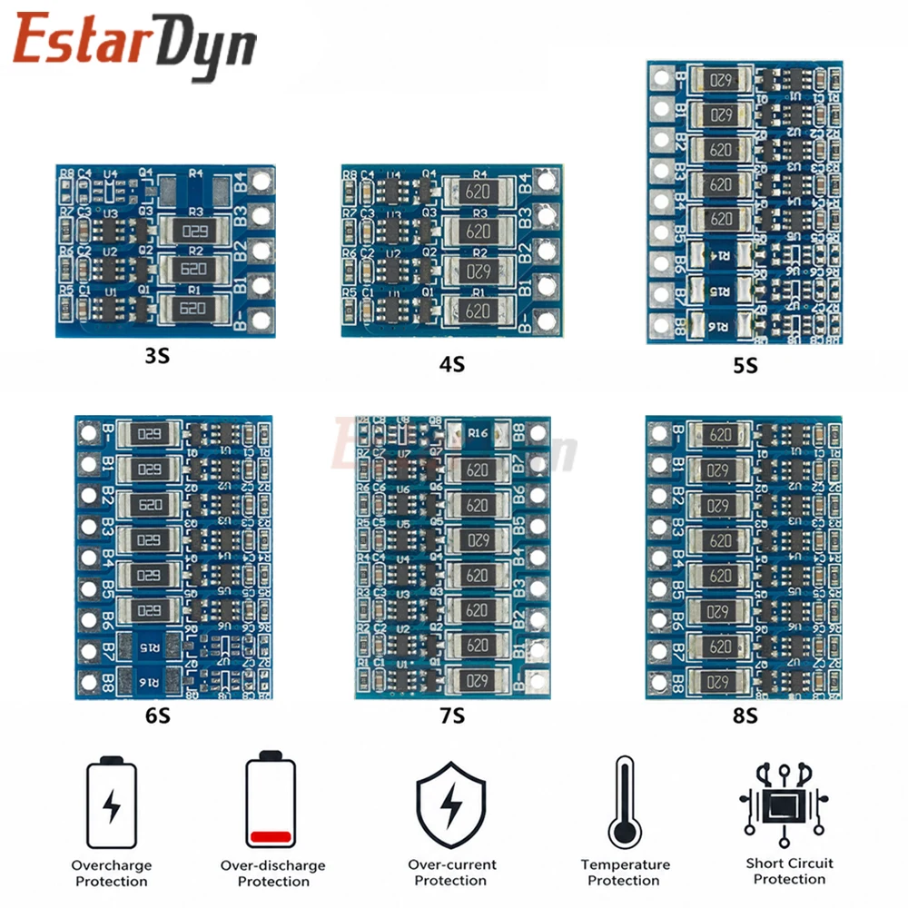 Estardyn 3S-8S Li-ion LiPo Battery Balancer Board 11.1-33.6V Equalizer for DIY Battery Pack E-bike Scooter