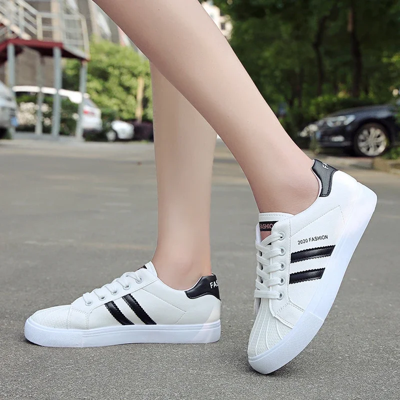 New Women  Single Shoe Low Cut Flat Bottom Lace Up Round Toe Vulcanized Shoes  Solid Color Flat Casual Sports Shoes