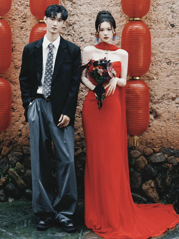 

Платье-халат для невесты цвета красного вина, с завышенной талией, без рукавов, с эффектом утяжки на талии, для помолвки и свадьбы