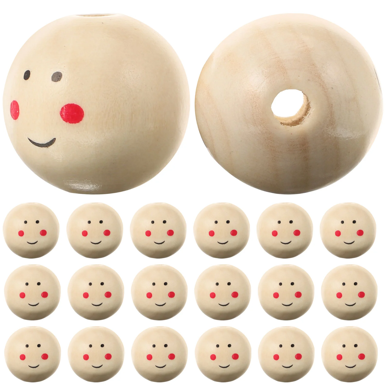 20 Pcs Wood Beads Spacer Loose Smile Face Jewlery DIY Jewelry Accessories Painted