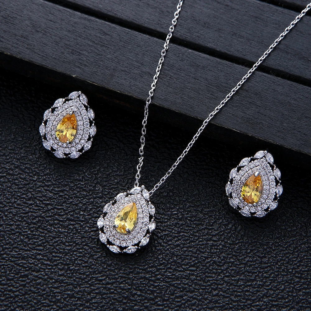 

Новый роскошный комплект серег с цирконием AAA и каплями воды для женщин, комплект ювелирных изделий в Дубае для свадьбы девушки D1319