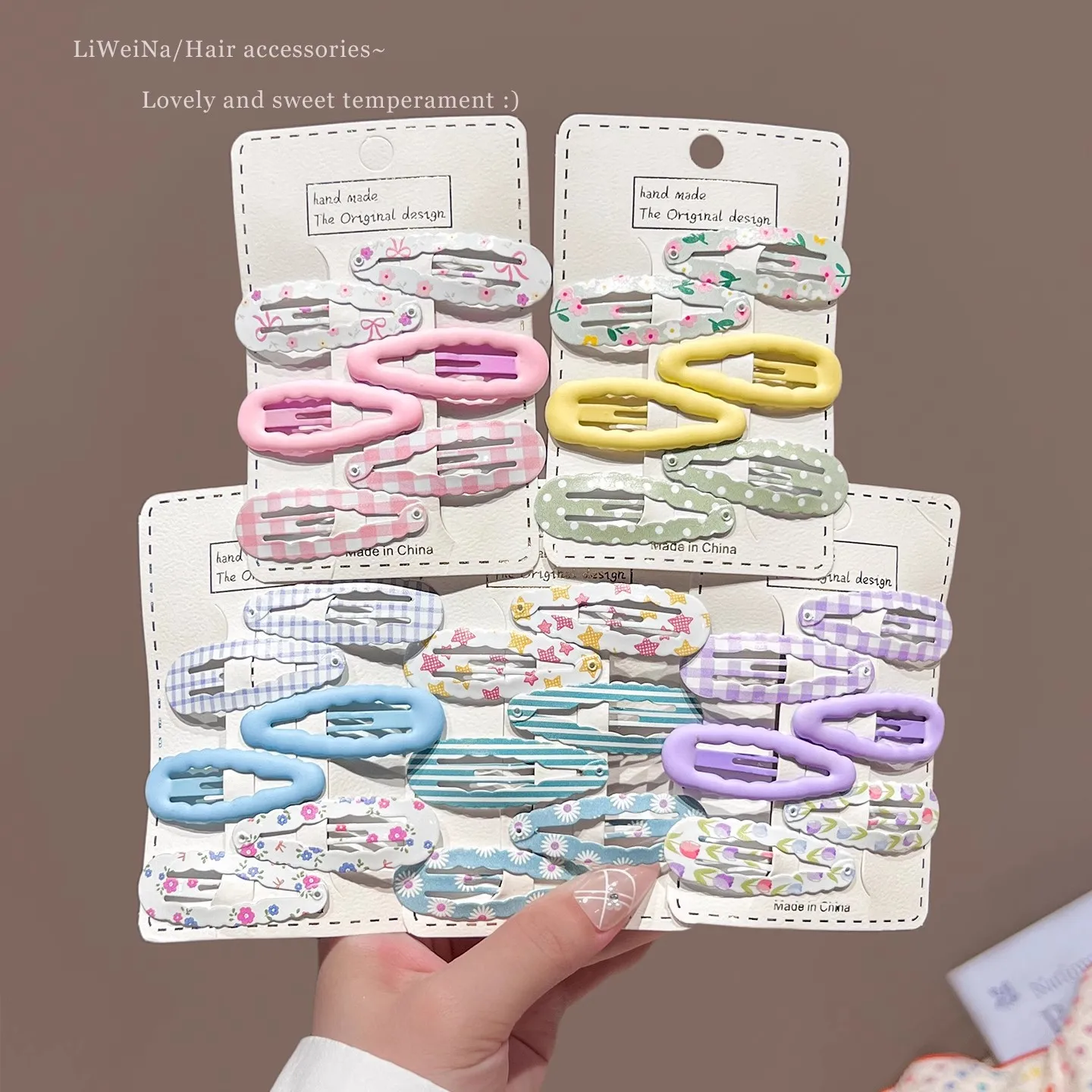 

6pcs/set Sweet Floral Print BB Clip Girls Bangs Side Clips Solid Color Hair Grips Fashionable Children Hairpins Hair Accessories