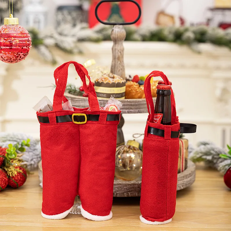 2024 Christmas Red Pants Wine Bottle Bag Santa Claus Handbag Merry Christmas Decor for Home Xmas Ornaments Kids Gifts Navidad