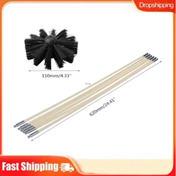 2/6/13pcs 610mm chimney cleaning kit rod sweeping brush Head fireplace duct Inner Wall tools deshollinator accessories