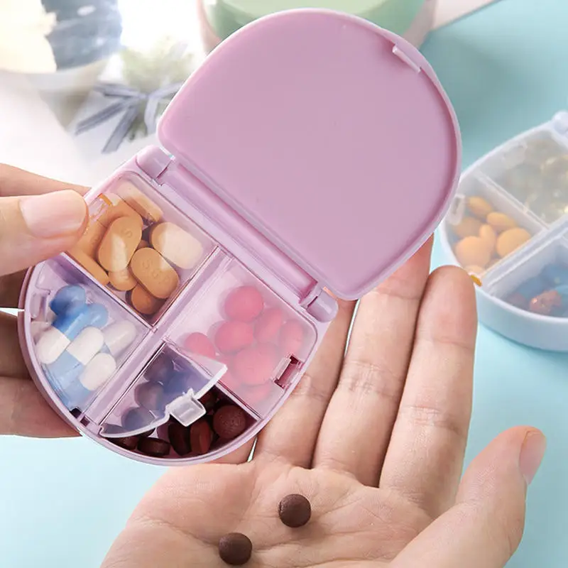 

Portable Mini Plastic Pill Box Travel Candy Color Storage Organizer Compact Four Grids Pill Cases Medicine Container