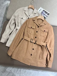 Spring Summer B*C Women's Jacket Linen Female Short Trench Coat Woman's Clothing With Waistband